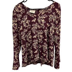 Lucylove XS Burgundy Floral Long Sleeve Moonchild Top Womens Blouse